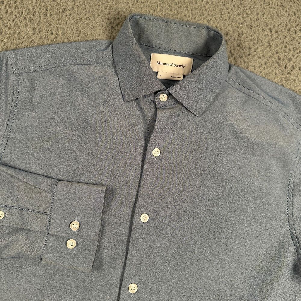 Ministry‎ of Supply Shirt Mens Small Regular Fit Light Blue Moisture Wick